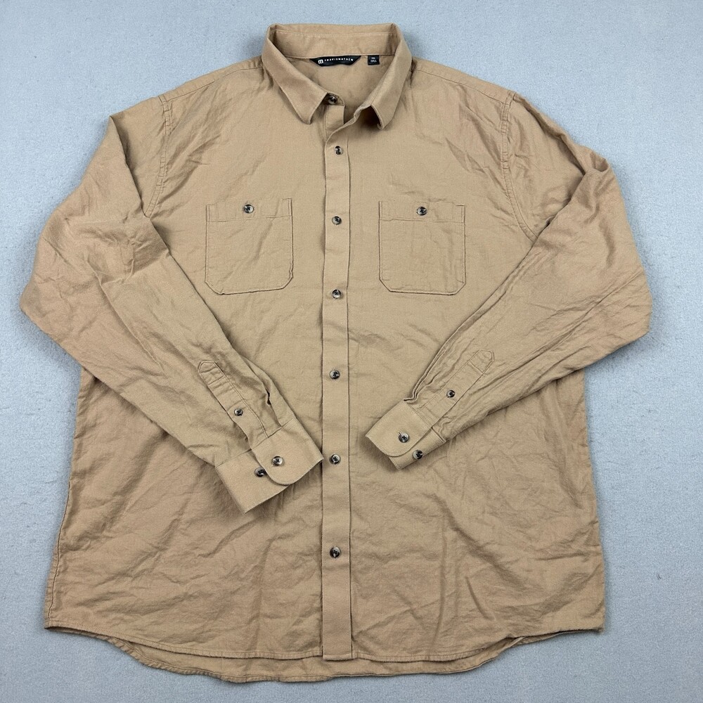 Travis Mathew Shirt Men 2XL Brown Solid Long Sleeve Golf Button Up Pockets XXL